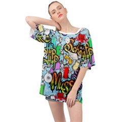 Graffiti Characters Seamless Patterns Oversized Chiffon Top by Pakemis