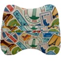 Travel Pattern Immigration Stamps Stickers With Historical Cultural Objects Travelling Visa Immigran Velour Head Support Cushion View2
