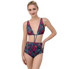 Vintage Flash Tattoos Designs Seamless Pattern Tied Up Two Piece Swimsuit by Pakemis