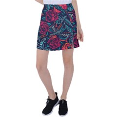 Vintage Flash Tattoos Designs Seamless Pattern Tennis Skirt by Pakemis