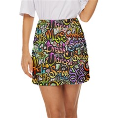 Graffiti Word Seamless Pattern Mini Front Wrap Skirt by Pakemis