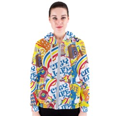 Colorful City Life Horizontal Seamless Pattern Urban City Women s Zipper Hoodie by Pakemis