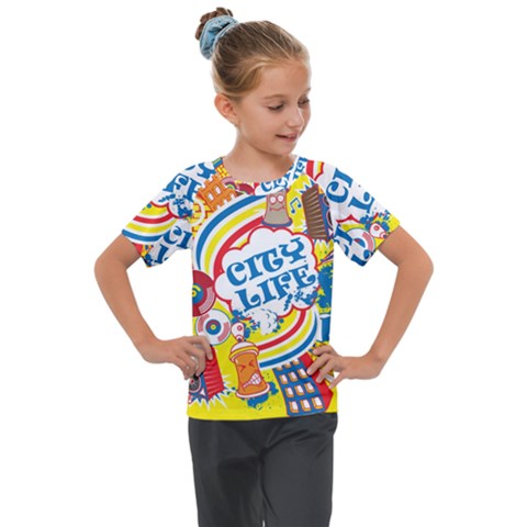 Colorful City Life Horizontal Seamless Pattern Urban City Kids  Mesh Piece Tee by Pakemis