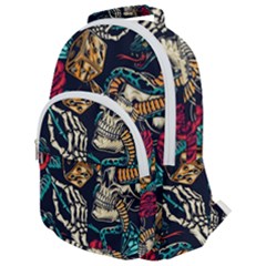 Vintage Art Tattoos Colorful Seamless Pattern Rounded Multi Pocket Backpack by Pakemis
