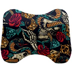 Vintage Art Tattoos Colorful Seamless Pattern Head Support Cushion by Pakemis
