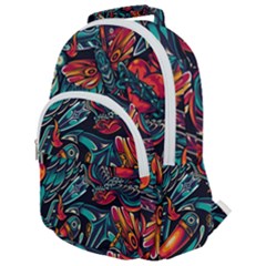 Vintage Tattoos Colorful Seamless Pattern Rounded Multi Pocket Backpack by Pakemis