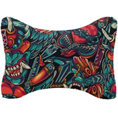 Vintage Tattoos Colorful Seamless Pattern Seat Head Rest Cushion by Pakemis