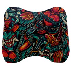 Vintage Tattoos Colorful Seamless Pattern Velour Head Support Cushion by Pakemis
