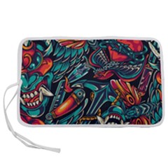 Vintage Tattoos Colorful Seamless Pattern Pen Storage Case (s) by Pakemis