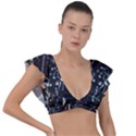 Abstract Colorful Texture Plunge Frill Sleeve Bikini Top View1