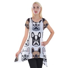 Dog French Bulldog Seamless Pattern Face Head Short Sleeve Side Drop Tunic by Pakemis