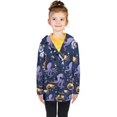 Marine Seamless Pattern Thin Line Memphis Style Kids  Double Breasted Button Coat by Pakemis