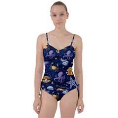 Marine Seamless Pattern Thin Line Memphis Style Sweetheart Tankini Set by Pakemis