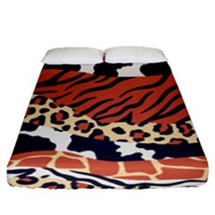 Mixed-animal-skin-print-safari-textures-mix-leopard-zebra-tiger-skins-patterns-luxury-animals-textur Fitted Sheet (queen Size) by Pakemis