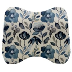 Indigo-watercolor-floral-seamless-pattern Velour Head Support Cushion by Pakemis