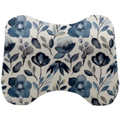 Indigo-watercolor-floral-seamless-pattern Head Support Cushion by Pakemis