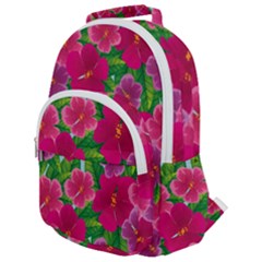 Background-cute-flowers-fuchsia-with-leaves Rounded Multi Pocket Backpack by Pakemis