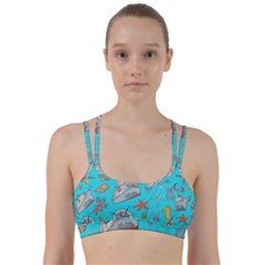 Colored-sketched-sea-elements-pattern-background-sea-life-animals-illustration Line Them Up Sports Bra by Pakemis