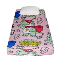 Seamless-pattern-with-many-funny-cute-superhero-dinosaurs-t-rex-mask-cloak-with-comics-style-inscrip Fitted Sheet (single Size) by Pakemis