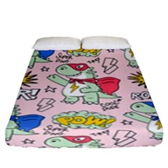 Seamless-pattern-with-many-funny-cute-superhero-dinosaurs-t-rex-mask-cloak-with-comics-style-inscrip Fitted Sheet (king Size) by Pakemis