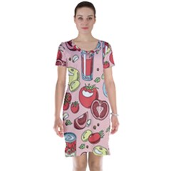 Tomato-seamless-pattern-juicy-tomatoes-food-sauce-ketchup-soup-paste-with-fresh-red-vegetables-backd Short Sleeve Nightdress by Pakemis