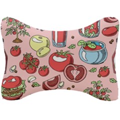 Tomato-seamless-pattern-juicy-tomatoes-food-sauce-ketchup-soup-paste-with-fresh-red-vegetables-backd Seat Head Rest Cushion by Pakemis