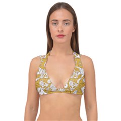 Vector-seamless-pizza-slice-pattern-hand-drawn-pizza-illustration-great-pizzeria-menu-background - Double Strap Halter Bikini Top by Pakemis