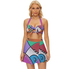 Modern Art Vintage Style Bikini Top And Skirt Set  by gasi