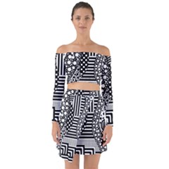 Black And White Off Shoulder Top With Skirt Set by gasi