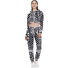 Black And White Cropped Zip Up Lounge Set by gasi