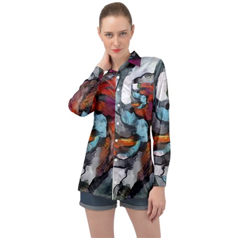 Abstract Art Long Sleeve Satin Shirt by gasi