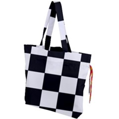 Grid-domino-bank-and-black Drawstring Tote Bag by BangZart