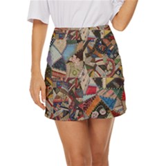 Background Embroidery Pattern Stitches Abstract Mini Front Wrap Skirt by Uceng