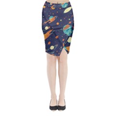 Space Galaxy Planet Universe Stars Night Fantasy Midi Wrap Pencil Skirt by Uceng