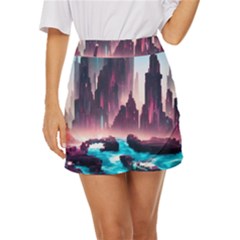 Urban City Cyberpunk River Cyber Tech Future Mini Front Wrap Skirt by Uceng