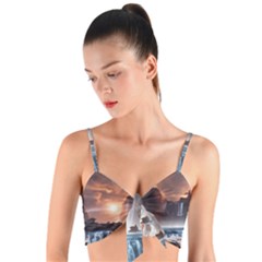 Water Waterfall Nature River Lake Planet Fantasy Woven Tie Front Bralet by Uceng