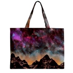 Mountain Space Galaxy Stars Universe Astronomy Zipper Mini Tote Bag by Uceng