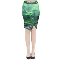 River Forest Woods Nature Rocks Japan Fantasy Midi Wrap Pencil Skirt by Uceng