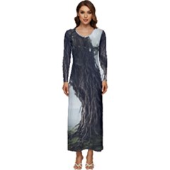 Trees Forest Woods Drawing Fantasy Dream Long Sleeve Velour Longline Maxi Dress by Uceng