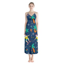 Colorful Funny Christmas Pattern Button Up Chiffon Maxi Dress by Uceng