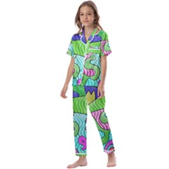 Colorful Stylish Design Kids  Satin Short Sleeve Pajamas Set by gasi