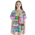 Colorful pattern V-Neck Flutter Sleeve Top View1
