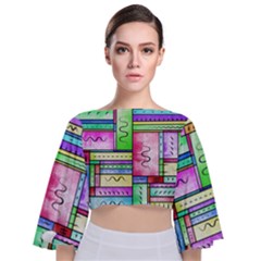 Colorful Pattern Tie Back Butterfly Sleeve Chiffon Top by gasi
