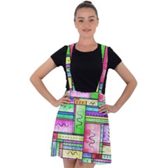 Colorful Pattern Velvet Suspender Skater Skirt by gasi