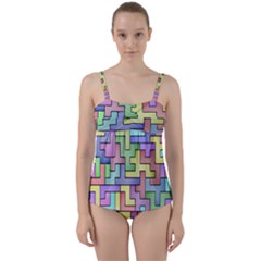 Colorful Stylish Design Twist Front Tankini Set by gasi
