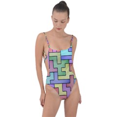 Colorful Stylish Design Tie Strap One Piece Swimsuit by gasi