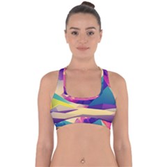 Abstract Geometric Landscape Art 3d Render Cross Back Hipster Bikini Top  by Pakemis