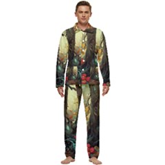Abstract Texture Forest Trees Fruits Nature Leaves Men s Long Sleeve Velvet Pocket Pajamas Set by Pakemis
