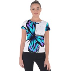 Blue And Pink Butterfly Illustration, Monarch Butterfly Cartoon Blue, Cartoon Blue Butterfly Free Pn Short Sleeve Sports Top  by asedoi