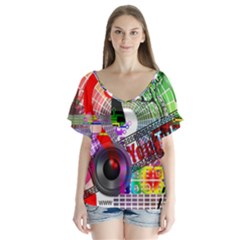 Social Media Interaction Woman V-neck Flutter Sleeve Top by Ravend